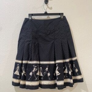 Liz Claiborne Black w Polka Dots 60's Retro Fashion Model Print Pleated Skirt 8